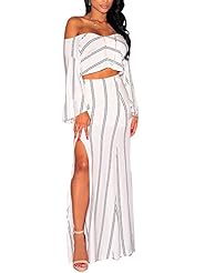 Long Sleeves Off the Shoulder One Shoulder Cutout Ankle Length Polyester/Spandex Striped Print  Dress