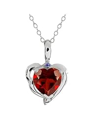 2.04 Ct Heart Shape Red Garnet Blue Tanzanite Sterling Silver Pendant