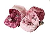 INFANT CAR SEAT COVER PINK COCOA DAMASK & PINK MINKY DOT