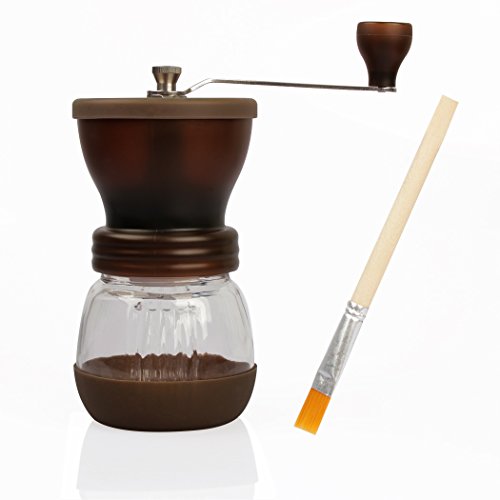 RC Mini Hand-Crank Coffee Bean Grinder Manual Coffee Grinding Mill 120g With Brush & Lid - Brown
