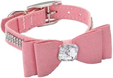 PAWSnCLUBS Pet Soft Velvet Collar for Dog Adjustable Diamond Bow Tie Crystal Rhinestone, Pink M