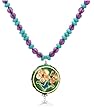 Sterling Silver Amethyst & Turquoise Beaded Necklace w/ Golden Enamel Pendant, 17-19"
