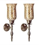 2 Glass Amber Mosaic Wall Sconce Votive Candle holders