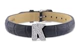 41P0oaDq2oL. SL160  Diamond Clip On Initial letter K with Black Leather Bracelet