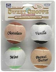 Sweet Shop Flavored Tennis Balls 4 Pack, 1 Chocolate, 1 Vanilla, 1 Mint and 1 Peanut Butter