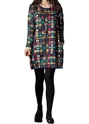 Cotton/Linen Shift Checkered Print  Dress