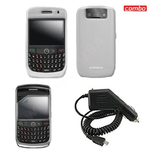 Blackberry Curve 8900 Javelin Combo Trans. Clear Silicon Skin Case + LCD Screen Protector + Rapid Car Charger for Blackberry Curve 8900 Javelin
