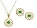 Jewelry : 10k Yellow Gold, May Birthstone, Lab Created Emerald Floral Disc Earring and Pendant Set