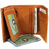 TAN TRI-FOLD LEATHER MEN'S WALLET HIDDEN ZIPPER SLOTS