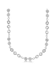 Sterling Silver Hammered Circle Motif Long Chain Necklace with Rhodium Plating