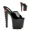 7 1/2 Inch Black Patent Studded Zipper Shoes High Platform Gothic Shoes Open Toe Slides