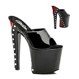 7 1/2 Inch Black Patent Studded Zipper Shoes High Platform Gothic Shoes Open Toe Slides
