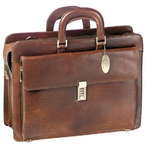 Mancini Brown Vegetable Tan Leather Briefcase Laptop 17