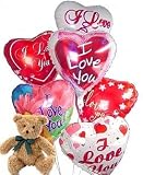 Half Dozen Mylar Balloon Bouquet with Bear, Romantic - B000MDAYU6