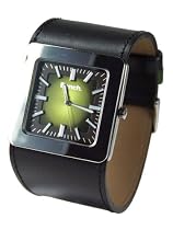 Bench BC0012GR Watch with Wide Black Leather Strap and Green Face
