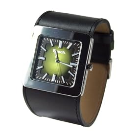 Bench BC0012GR Watch with Wide Black Leather Strap and Green Face