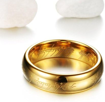 Gold Plated 18k Elvish Script Tungsten Carbide Unisex Laser-etched Wedding Ring Band- 4mm