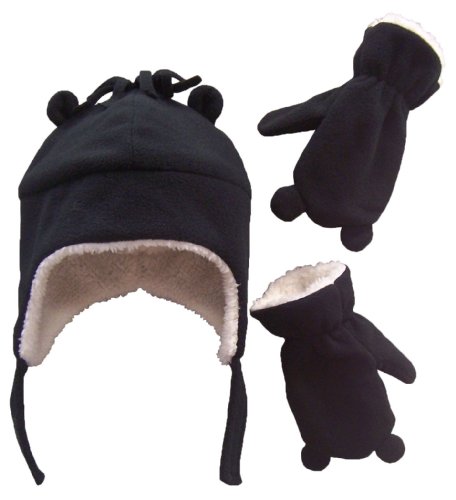 N'Ice Caps Boys Sherpa Lined Micro Fleece Hat and Mitten Set with Ears