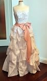 White Taffeta Wedding Dress with Optional Pink Sash and Detachable Train, Size 6