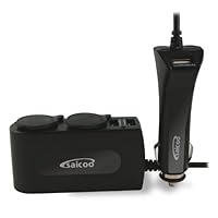 Saicoo 3.6A / 18W 3 USB High output / ports Car Charger with Split design and 2 Car Cigarette Lighter Sockets(85cm length cable) - Black(Retail Package)