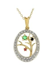 Emerald Ruby Sapphire and Diamond Accent Oval Shape Floral Pendant 18" Chain