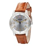 Wenger Men`s 70170 Commando Day Date XL Silver Dial Brown Leather Strap Watch