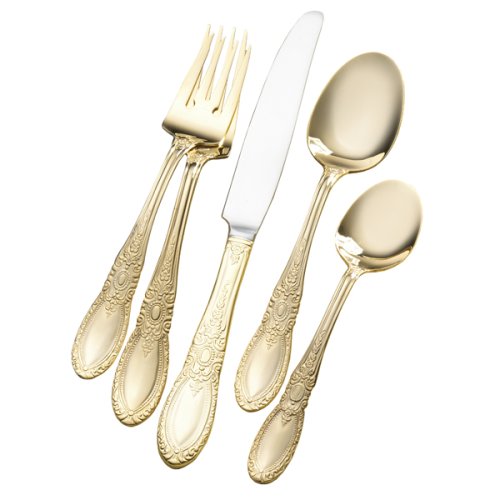 International Silver Gold-Plated Royal Crest 65-Piece Flatware Set, Service for 12