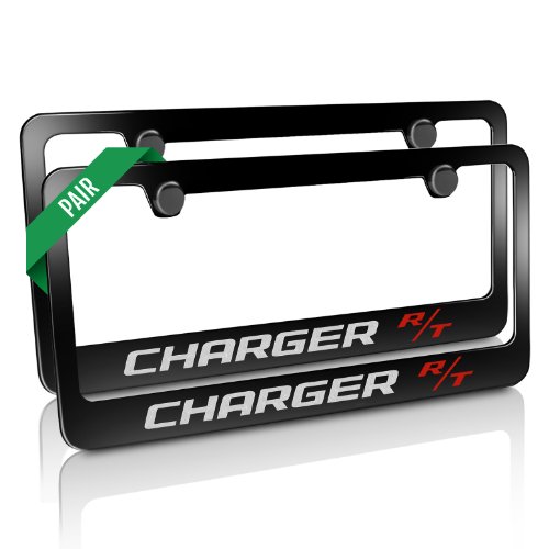 Dodge Charger R T Black Metal License Plate Frames pair Waoamaanonono