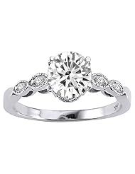 1.29 Cttw 14k White Gold Genuine Round 7mm White Topaz and Diamonds Solitaire... by 