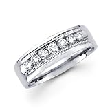 14K White Gold Round Diamond Men's Couple Wedding Ring Band (1/2 ctw., GH Color, SI Clarity)