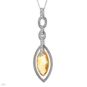 Superb Necklace With 3.25ctw Precious Stones - Genuine Clean Diamonds and Citrine Well Made in White Gold Length 18in