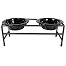 Platinum Pets Modern Double Diner Cat Stand with Two 1-Cup Rimmed Bowls, Black
