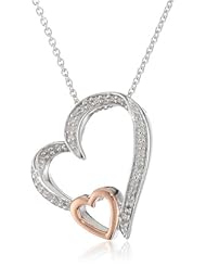 10K Rose Gold and Silver Diamond Double Open Heart Pendant Necklace (1/10 cttw, I-J Color, I3 Clarity), 18"