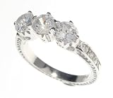 SilverBin Sterling Silver Engagement Style Three Stone Round CZ Ring with Small CZ Accents