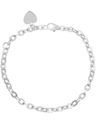 14k White Gold, Heart Charm Hollow Light Weight Rolo Cable Link Kids Children Bracelet