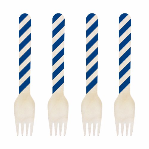 Dress My Cupcake 6.5-Inch Natural Wood Dessert Table Forks, Royal Blue Striped, 500-Pack