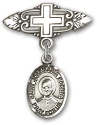 Sterling Silver Baby Badge with St. Josemaria Escriva Charm and Badge Pin with Cross
