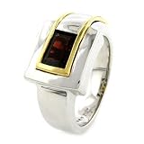 18K Gold & Silver Buckle Garnet Ring
