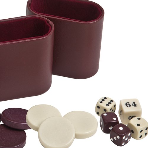 Backgammon Checkers, Dice & Two Dice Cups-Maroon/Ivory 1 1/4
