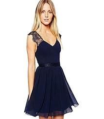 Sexy A-line V-neck Sleeveless Chiffon Summer Backless Lace-Up Club Dress/Party Dress/Mini Dress 