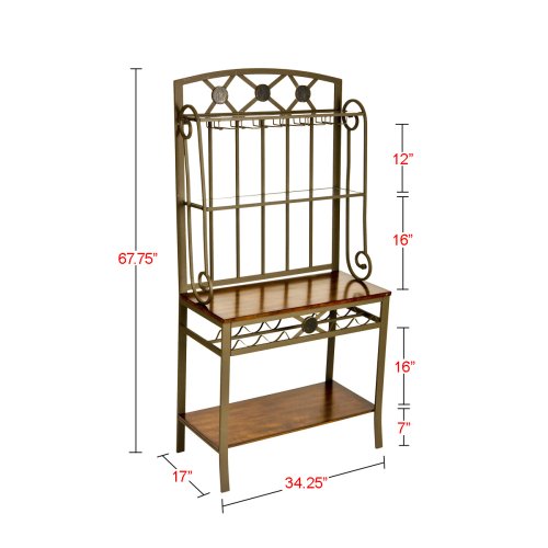 SEI Decorative Metal Baker's Rack with 6-Bottle Wine Storage