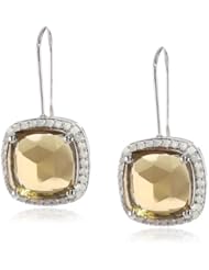 Sterling Silver Whiskey Quartz and Diamond Cushion Cut Dangle Earrings