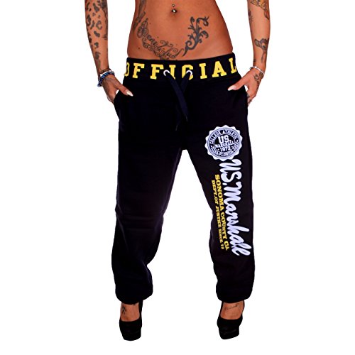 Damen Trainingshose | US Marshall Sporthose (M, Navy-Gelb 408)