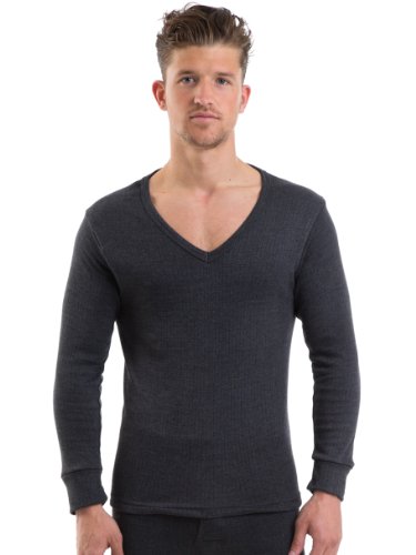 2COZEE Mens Thermal Underwear V Neck Long Sleeve Vest Interlock 8 X 1