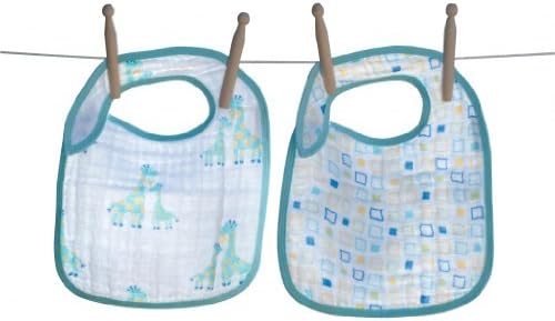 Angel Dear Soft 2 Pack 100% Soft Muslin Cotton Snap Bibs, Boy Giraffe