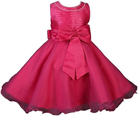 MQA Shiny Kids Big Bow Flower Girl Birthday Party Tutu Dress (8, Hot Pink)