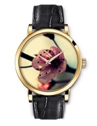 SPRAWL Aanalog Fashion Series Gold Ladies Watches of Genuine Black Leather Strap,Unique Wrist Watch for Women Girls Designed with Lily flower with black stem
