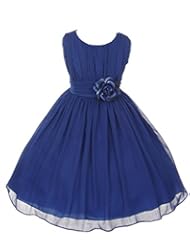 Apparel: AkiDress Yoryu Ruched Round Neck Chiffon Flower Girl Dress for Little Girl Royal 4