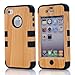 SHHR Hard Wood+Silicone Design Hybrid case for Apple iPhone4 4s 4G-Black Color