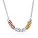 Sterling Silver Cage Link Necklace W/ Tricolor Beaded Design - 16.5